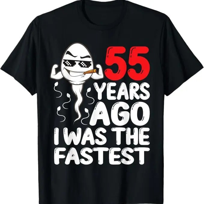 Funny Birthday Shirts, Mens 55th Birthday Gag dress 55 Years Ago I Was The Fastest Funny T-Shirt - Menswear Top