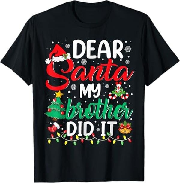 Funny Brother Shirt, Gift for Brother, Xmas Christmas Pajamas T-Shirt - Menswear Casual Cotton