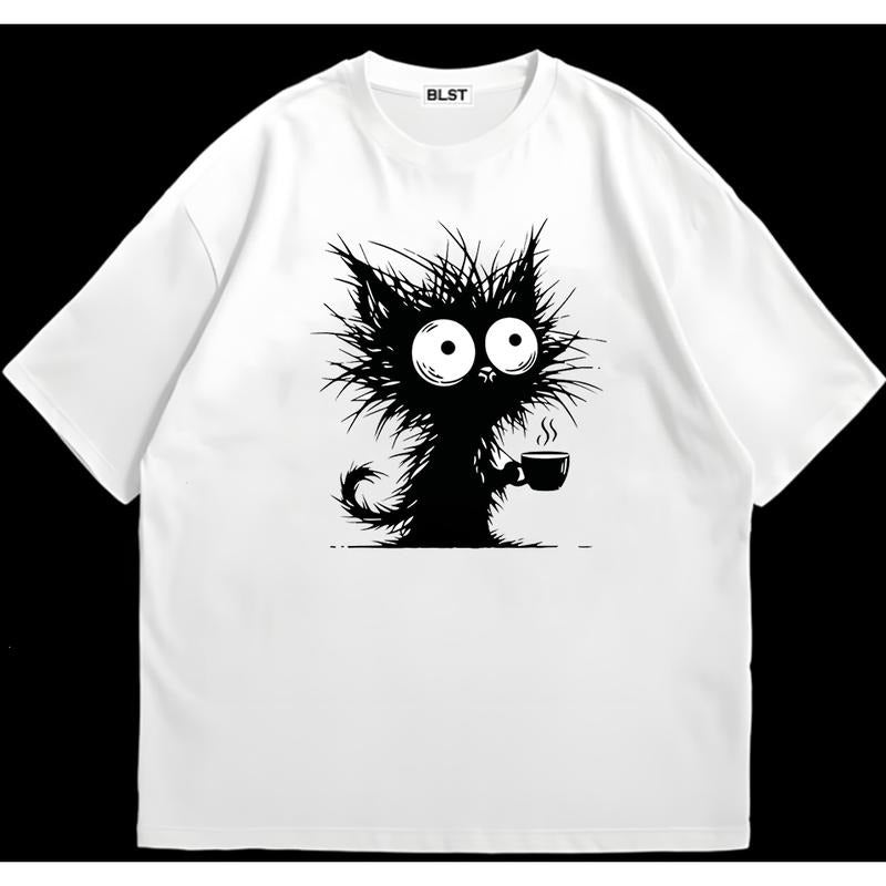 Funny Coffee Cats T-Shirt Trendy Fit Weekend Vibes Only Pair with Anything