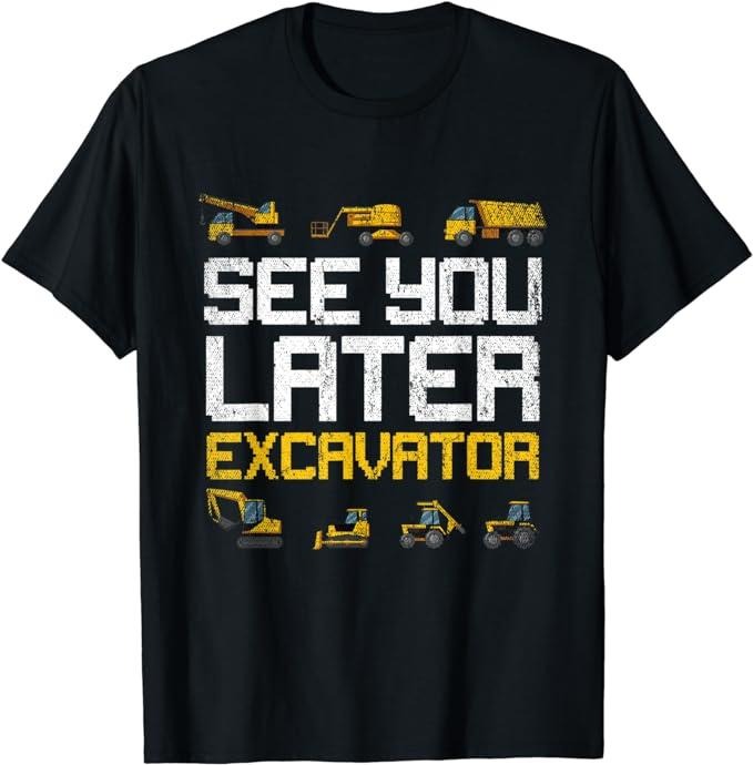 Funny Construction Work Shirts, Funny Construction Worker Kids Gift Idea Excavator T-Shirt Menswear Top Basic Casual Cotton