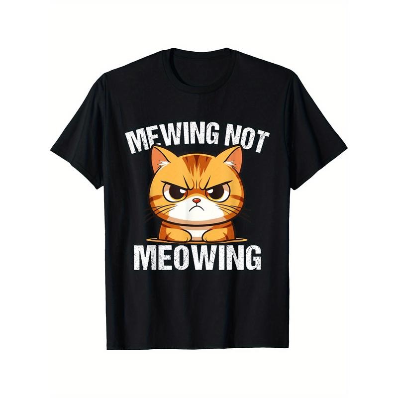 Funny Meme Goofy Cat Mewing Not Meowing Cool Goofy Cat T-Shirt Selected pure cotton interesting design t-shirt for men, soft and breathable, suitable for all seasons, comfortable, casual and sports, Halloween and Christmas gifts made in usa
