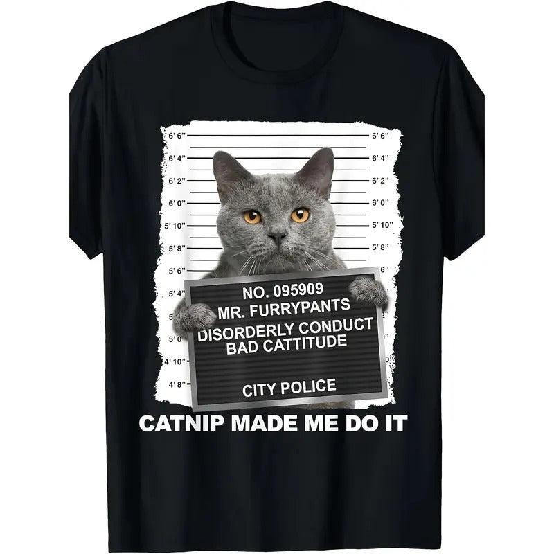 Funny cat print T-shirt made in usa