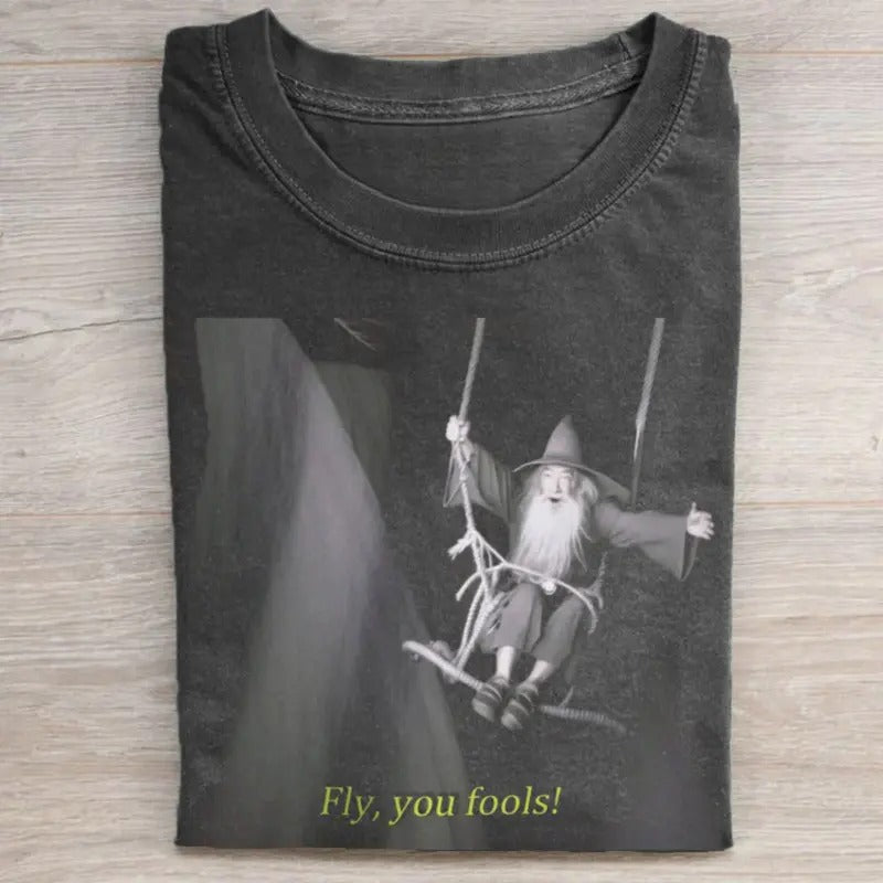 Gandalf Fly, You Fools! Vintage Harry Potter Movie T-Shirt - Wizards Graphic Tee - Funny Shirt - Halloween Shirt - Casual Men's Tee