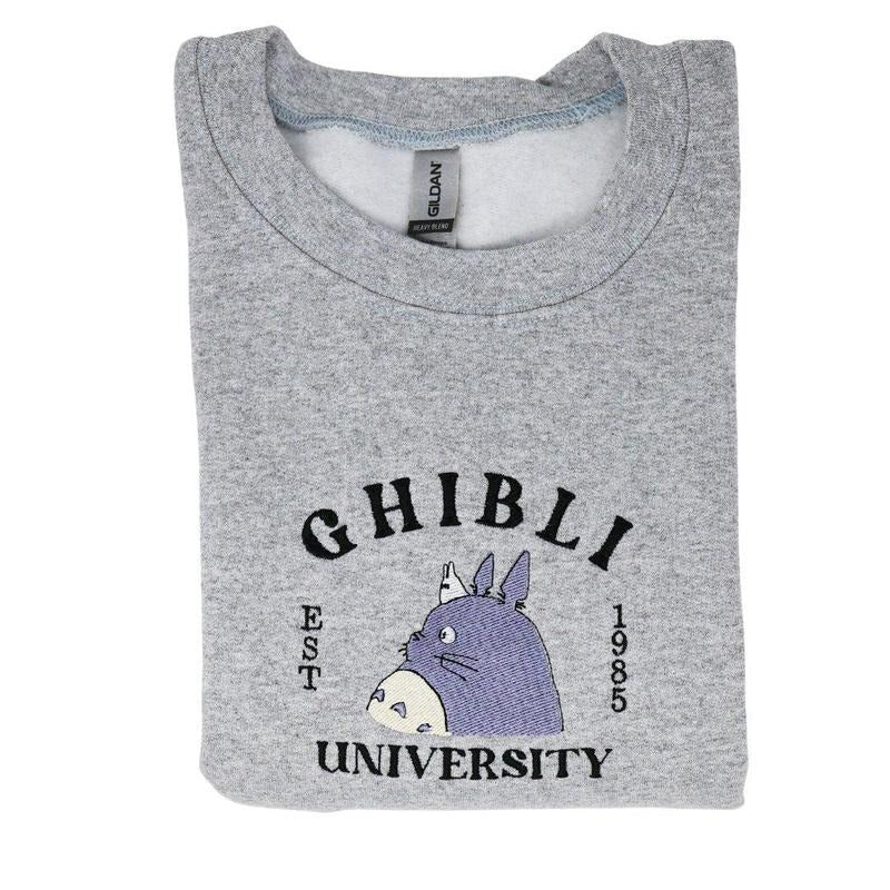 Ghibli University, Totoro Cute Anime Embroidered Crewneck Classic Womenswear