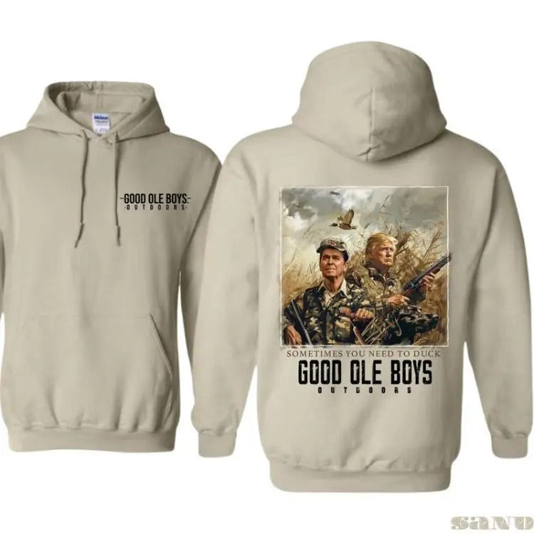 Good Ole Boys Outdoors 2 Sides Trump Hoodie Sweatshirt T-shirt, Sometimes You Need To Duck Hoodie, Trummp Reagan Hunting Shirt, Trump Gift, Outdoor Sweater, Unisex Casual Hoodie For Men, For Women