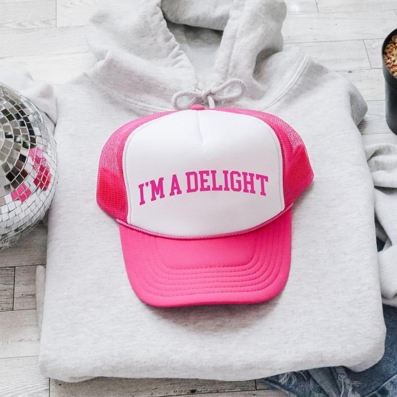 I'm A Delight, Sassy, Funny, Bright Pink Snapback Trucker Hat, Sassy Graphic Otto Hats