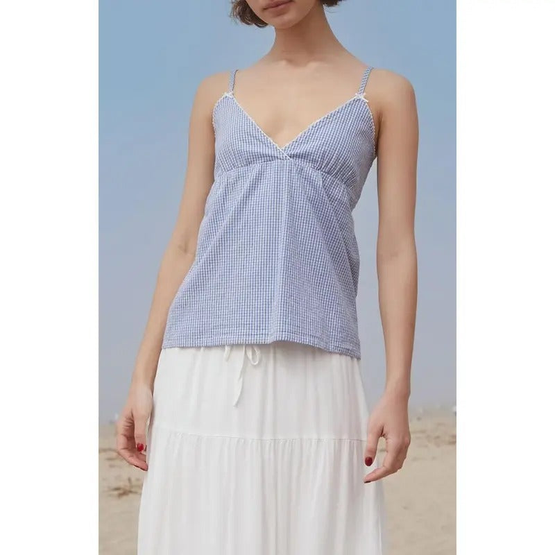 John Galt Women's Blue & White Gingham Edith Tank Top
