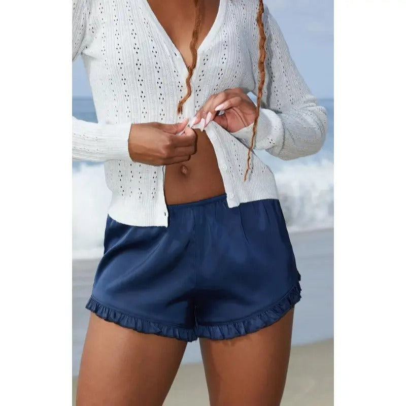 John Galt Women's Navy Ruffle Shorts