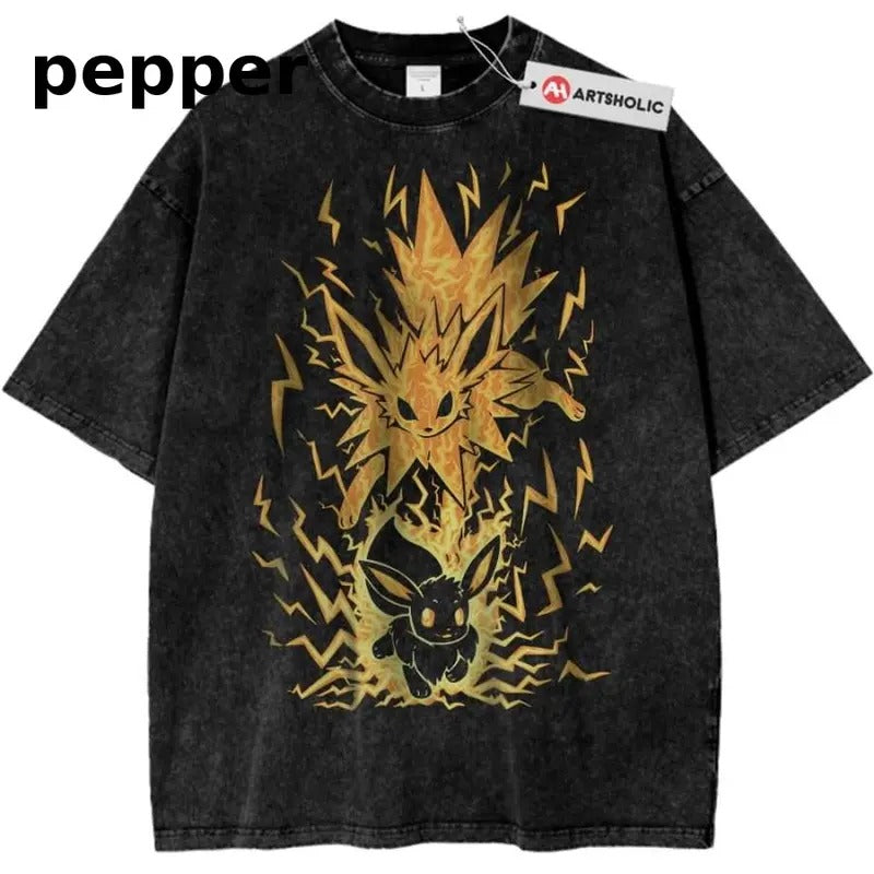 Jolteon Shirt, Eevee Shirt, Pokemon Shirt, PKM Shirt, Anime Shirt, Vintage Tee Menswear Top Underwear Tshirt Shortsleeve Round Neck