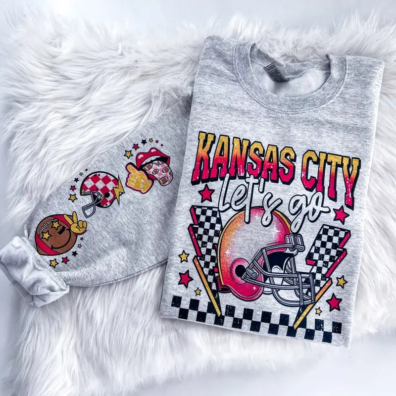 Kansas City Football Game Day Sweatshirt or Hoodie with sleeve prints Comfy Unisex Tops