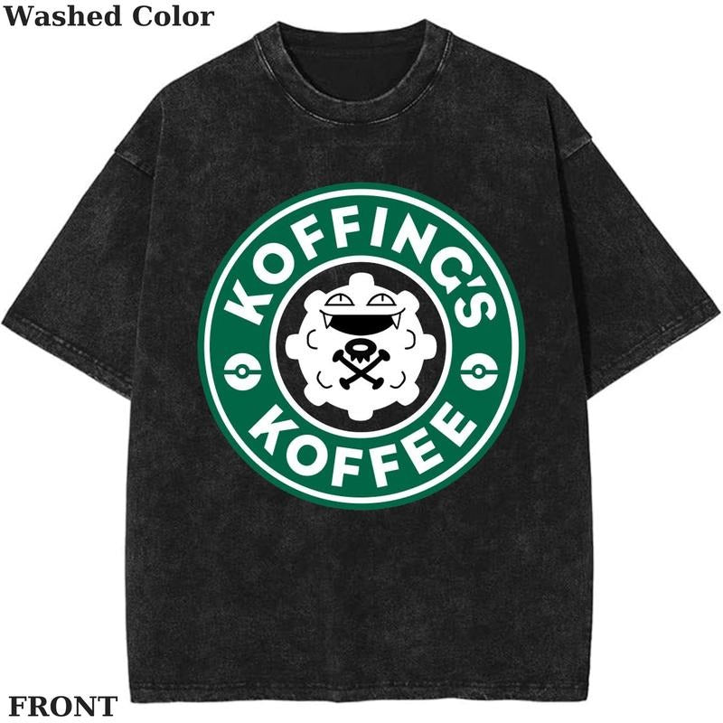Koffing's Koffee Vintage Graphic Tee, Pokemon T-Shirt, PKM Shirt, Anime Funny Shirt, Vintage Tee Streetwear Shortsleeve Printed Womenswear Top
