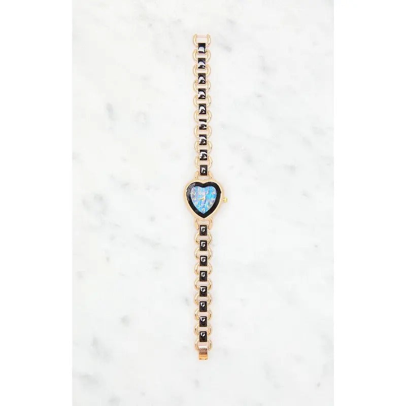 LA Hearts Women's Gold & Black Metal Heart Watch