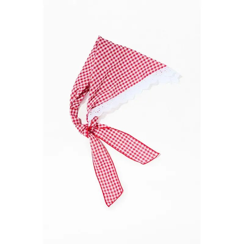 LA Hearts Women's Red Gingham Eyelet Head Scarf
