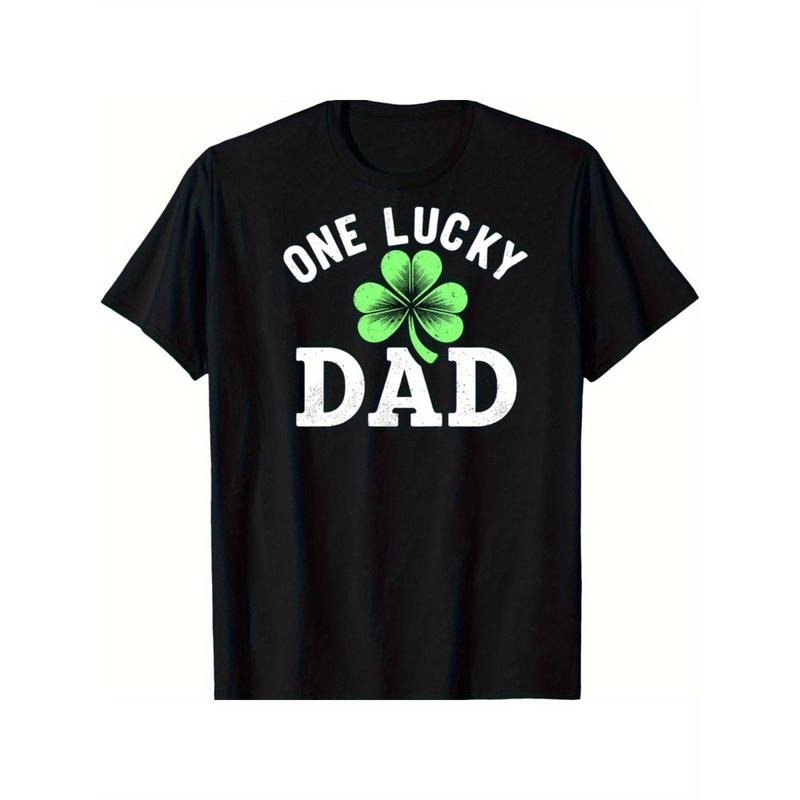 Lightweight Design| One Lucky Dad" Men'S St. Patrick'S Day T-Shirt - Funny Irish-Themed Cotton Tee with Clover Design, Casual Round Neck, Short Sleeve, Machine Washable, 180gRegular-Fit, Comfortable & fashionable made in usa