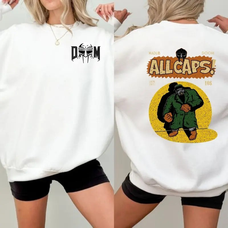 MF Doom Madlib All Caps Hoodie, Metal Face Shirt, MadVillain Hoodie, Sweatshirt, T - Shirt, Retro Unisex Tee, y2k oversized Hoodie, Warrior Hoodie, Rock Hoodie