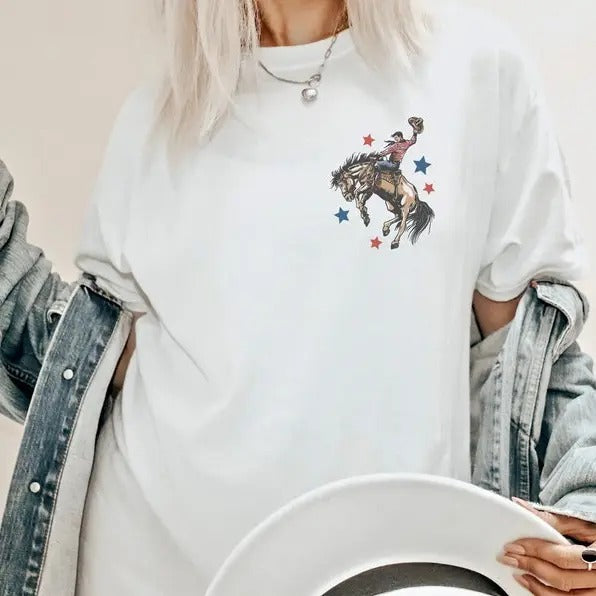 Make America Cowboy Again Shirt, Bucking Bronco, July 4th Tee, America Shirt, Patriotic Shirt, Cowboy Shirt, Western 2 side Hoodie, T-shirt and sweater