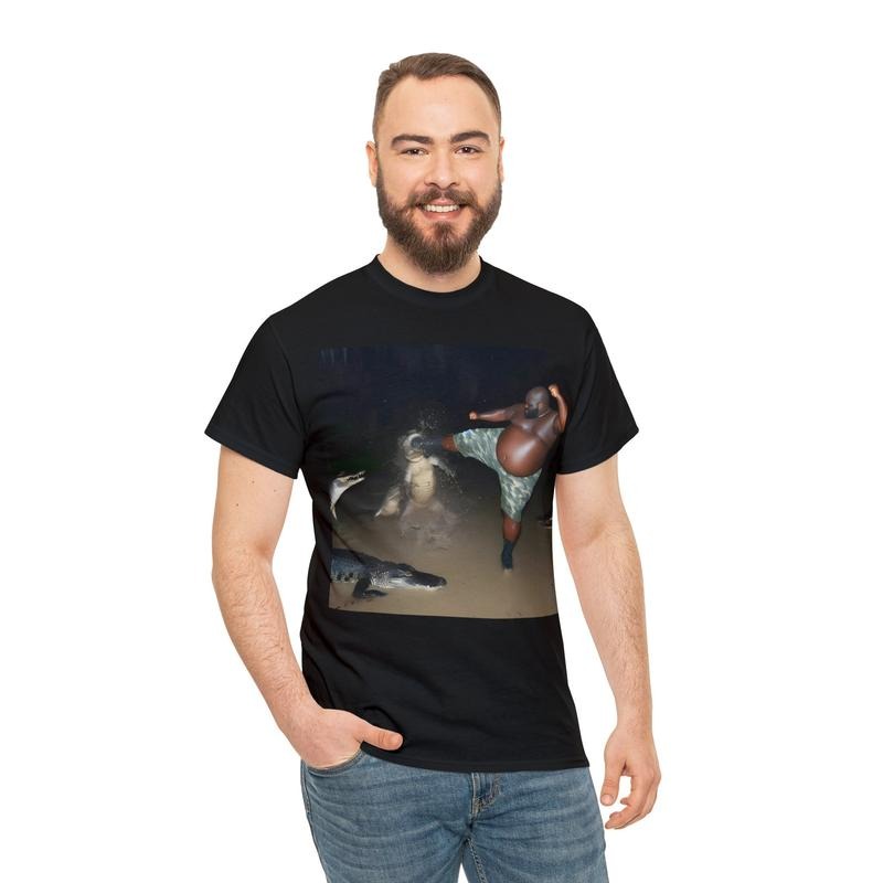 Man Kick Alligator In Swamp Shirt Tee Gator Crocodile Funny Viral Meme sweater