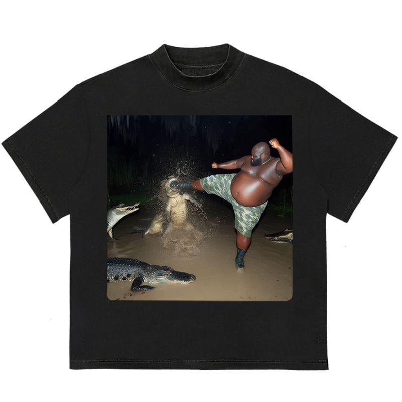 Man Kick Alligator T-Shirt Bold Style for Streetwear Lovers Modern Style