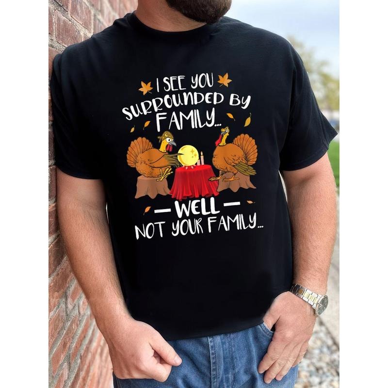Men's Fun Turkey Thanksgiving Cotton Printed T-shirt made in usa