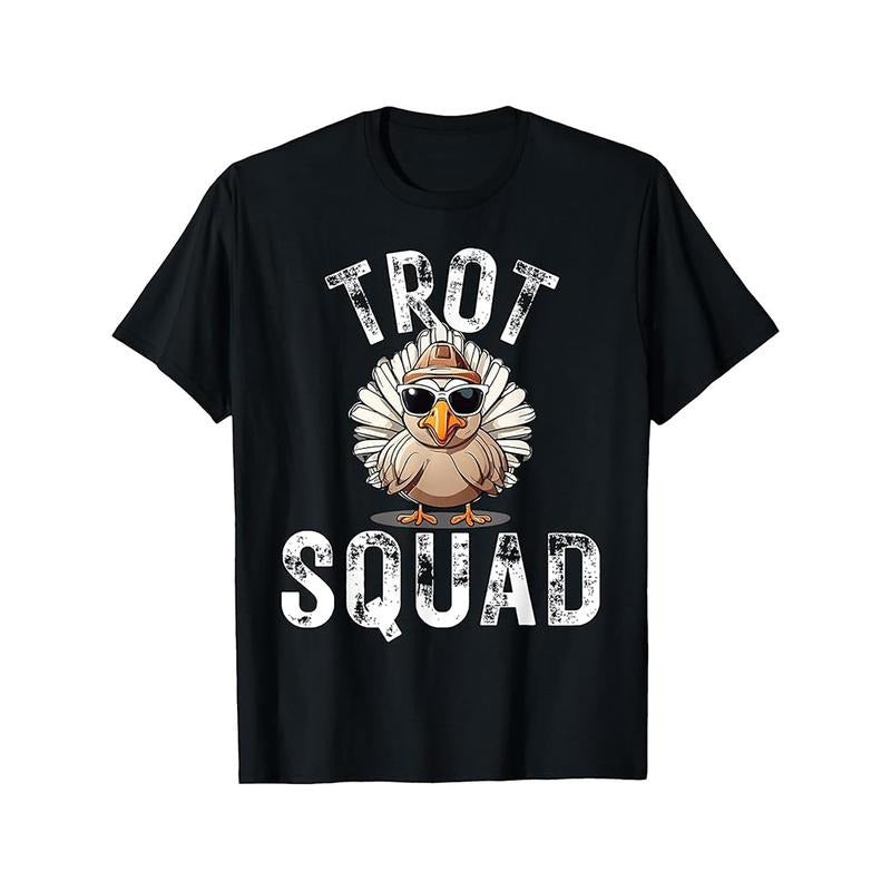 Men's Trot Squad Thanksgiving Tee - Cotton, Casual Round Neck with Cool Turkey Print, Machine Washable made in usa