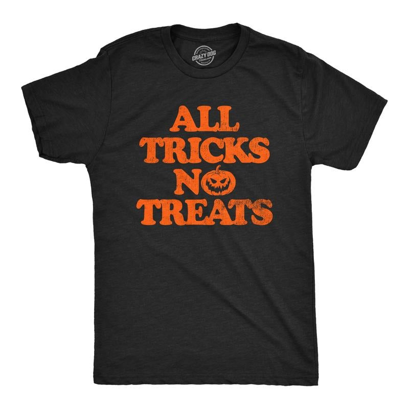 Mens All Tricks No Treats T Shirt Funny Halloween Naughty Jack O Lantern Tee for Guys Mens Funny T Shirts Cool Tees Soft Stylish Casual Menswear Halloween Apparel for Men Funny Sarcastic Short Sleeve Black -