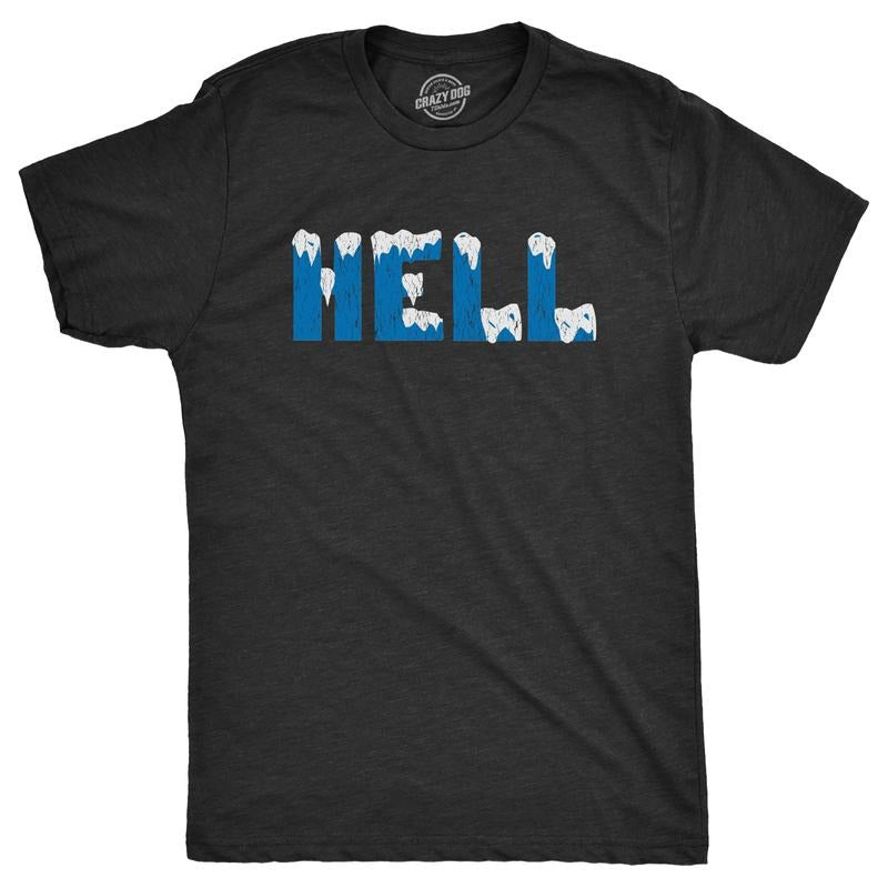 Mens Funny T Shirts Hell Froze Over Sarcastic Graphic Novelty Tee For Men Mens Funny T Shirts Cool Tees Soft Stylish Casual Menswear Halloween Apparel for Men Funny Halloween Short Sleeve Novelty Tees Black -