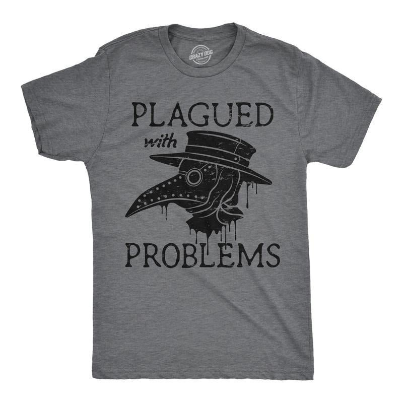 Mens Funny T Shirts Plagued With Problems Sarcastic Graphic Novelty Tee For Men Mens Funny T Shirts Cool Tees Soft Stylish Casual Menswear Funny Sarcastic Short Sleeve Novelty Tees for Guys Dark Grey