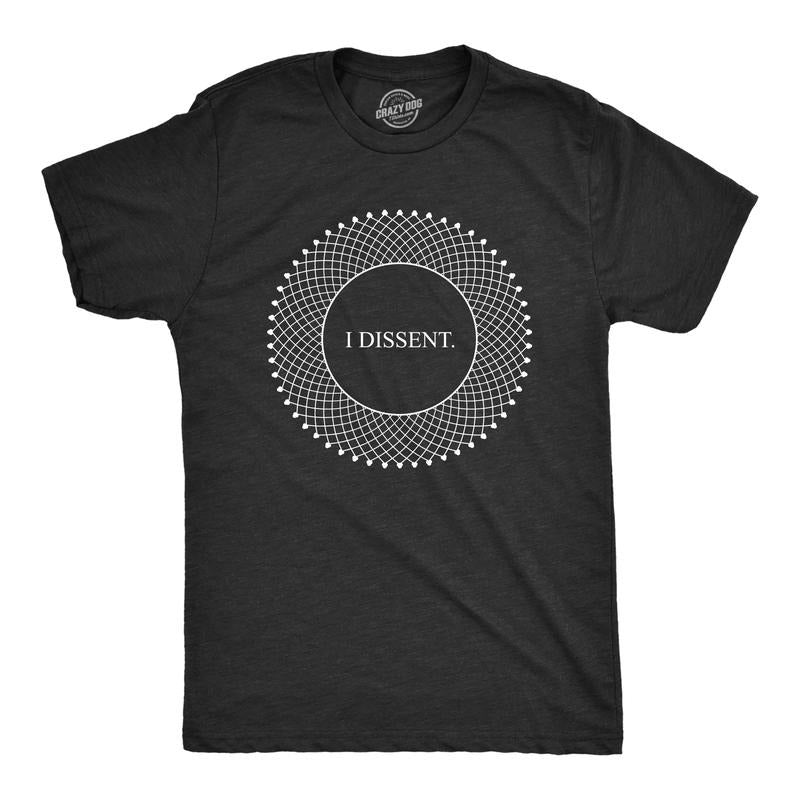 Mens I Dissent T Shirt RBG Ruth Bader Ginsburg Lace Collar Graphic Novelty Tee Mens Funny T Shirts Cool Tees Soft Stylish Casual Menswear Funny Political Short Sleeve Novelty Tees for Guys Black