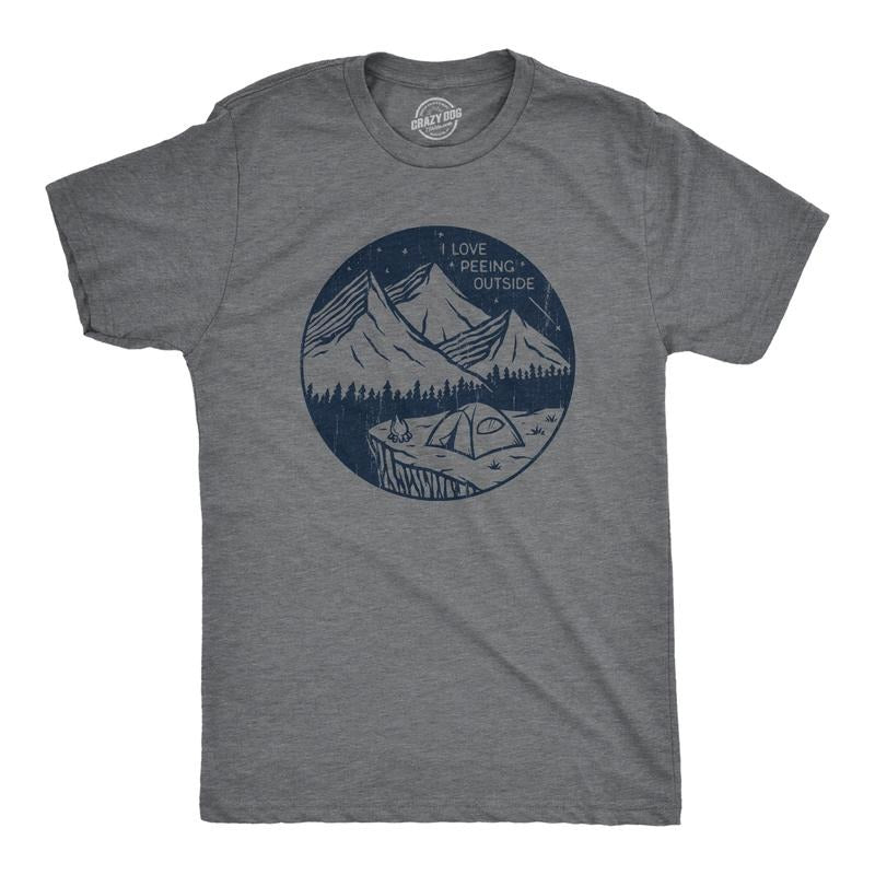 Mens I Love Peeing Outside T Shirt Funny Sarcastic Camping Nature Lovers Tee For Guys Mens Funny T Shirts Cool Tees Soft Stylish Casual Menswear Funny Camping Short Sleeve Novelty Tees for Guys Dark Grey