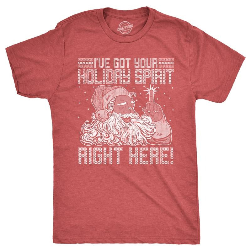 Mens Ive Got Your Holiday Spirit Right Here T Shirt Funny Xmas Rude Santa Claus Tee For Guys Mens Funny T Shirts Cool Tees Soft Stylish Casual Menswear Christmas Apparel for Men Funny Sarcastic Short Red -