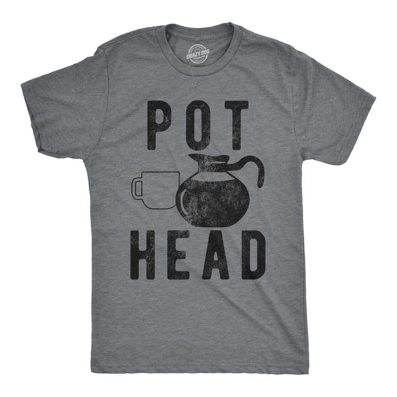 Mens Pot Head T Shirt Funny Coffee Tee for Guys Caffeine Sarcastic Tee Mens Funny T Shirts Cool Tees Soft Stylish Casual Menswear Funny Coffee Short Sleeve Novelty Tees for Guys Dark Grey