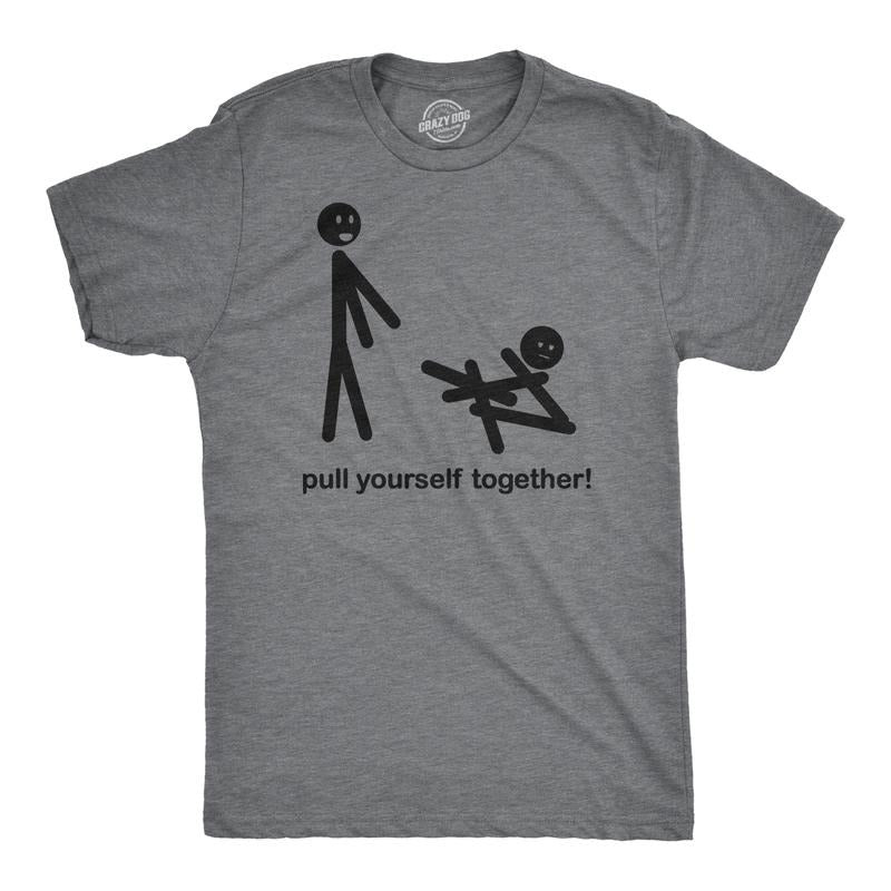 Mens Pull Yourself Together Funny Self Mocking Stick Figure T shirt Mens Funny T Shirts Cool Tees Soft Stylish Casual Menswear Funny Dark Grey