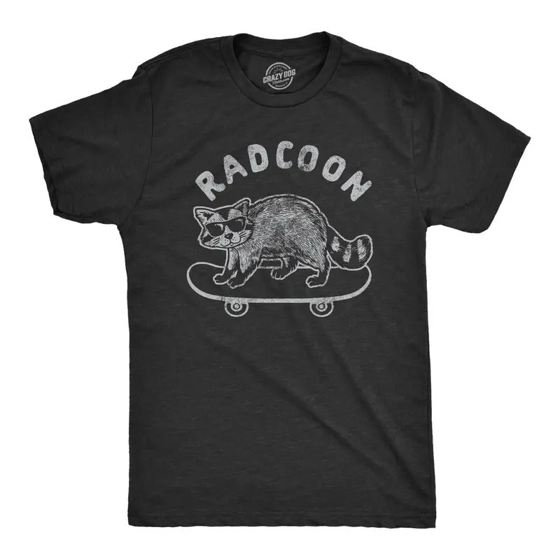 Mens Radcoon T Shirt Funny Rad Raccoon Cool Skateboard Graphic Novelty Tee Mens Funny T Shirts Cool Tees Soft Stylish Casual Menswear Funny Animal Short Sleeve Novelty Tees for Guys Black