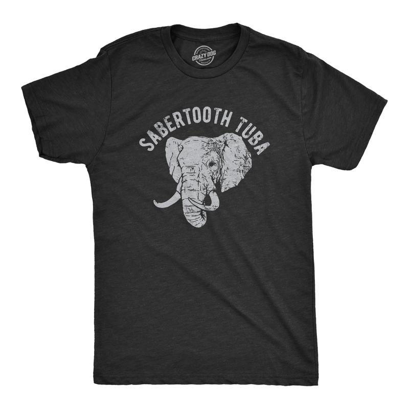 Mens Sabertooth Tuba T Shirt Funny Elephant Trunk Joke Tee For Guys Mens Funny T Shirts Cool Tees Soft Stylish Casual Menswear Animal T Shirt for Men Funny Music T Shirt Novelty Tees for Men Black -