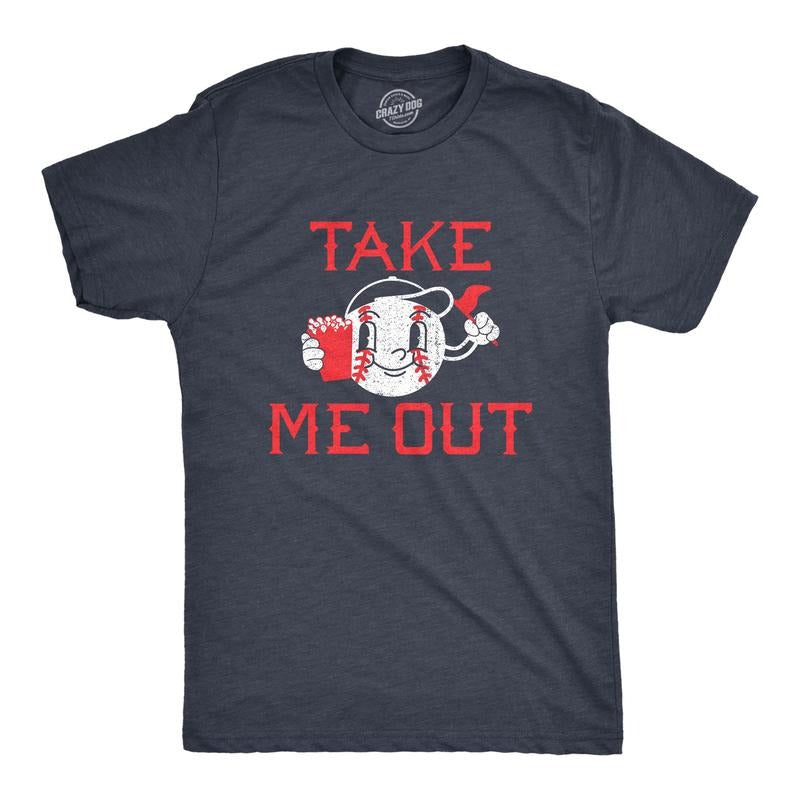 Mens Take Me Out T Shirt Funny Sarcastic Baseball Game Popcorn Graphic Tee For Guys Mens Funny T Shirts Cool Tees Soft Stylish Casual Menswear Sarcastic Apparel for Men Funny Baseball Short Sleeve Navy -