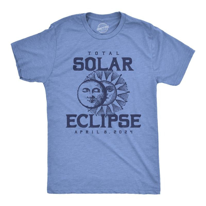 Mens Vintage 2024 Total Solar Eclipse Funny T Shirt Novelty Graphic Tee For Men