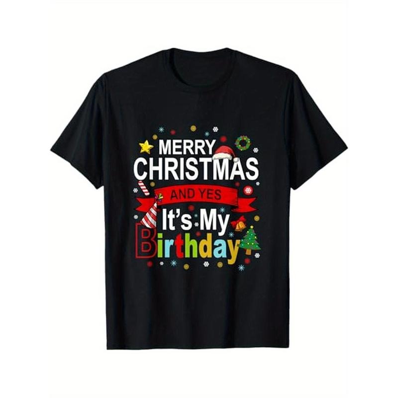 Merry Christmas & My Birthday" Funny Tee - Soft Polyester, Black Short Sleeve Shirt for Men, Perfect Gift for Holidays & Birthdays, Sizes S-XXXL made in usa