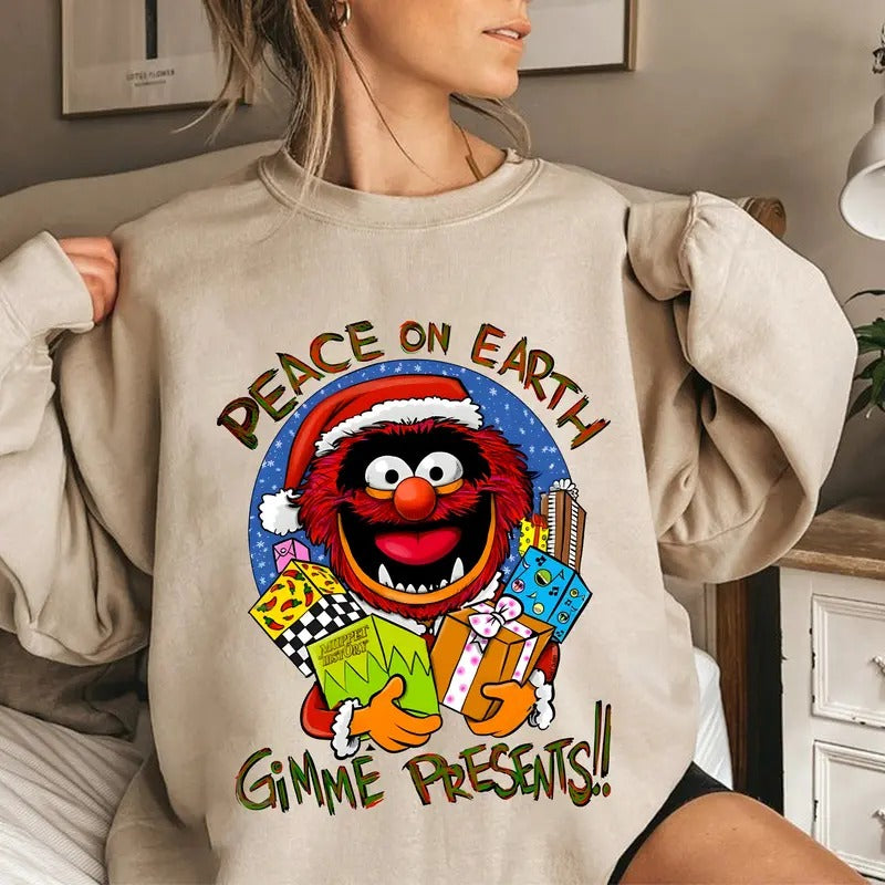 Merry Christmas Carol Sweatshirt, Muppet Xmas Shirt, Peace On Earth Sweatshirt, Gimme Present Shirt, Xmas Holiday Tee Shirt, Winter Shirt