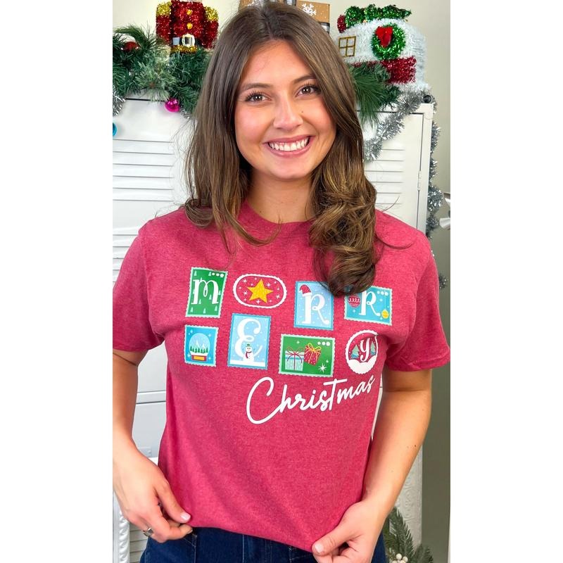 Merry Christmas Stamps Graphic Shirt