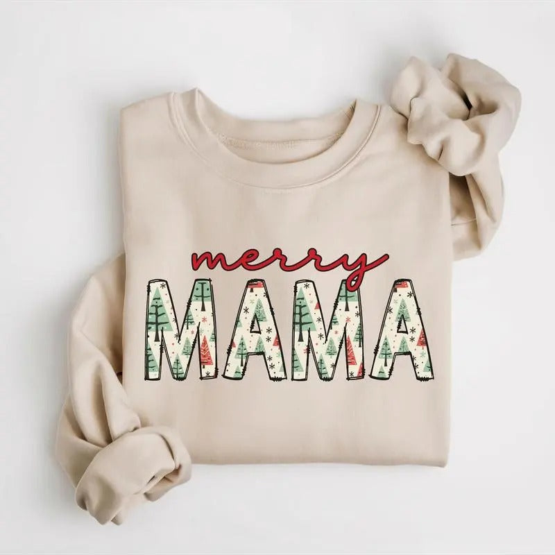 Merry Mama Sweatshirt Mom Christmas Sweatshirt Mama Holiday Sweater Christmas Pregnancy Announcement New Mom Sweater Holiday Shirt
