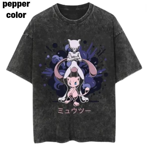 Mew & Mewtwo Shadowburst Vintage Tee, Mewtwo T-Shirt, Pokemon Graphic Tees, Unisex Anime Shirt Menswear Womenswear Streetwear