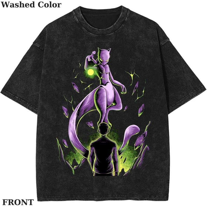 Mewtwo Kill The Creator Graphic T-Shirt, Pokemon T-Shirt, PKM Shirt, Anime Funny Shirt, Vintage Tee Streetwear Shortsleeve Printed Womenswear Top