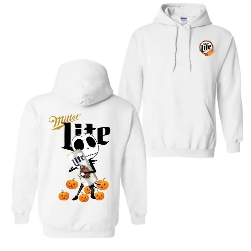 Miller Lite Skellington Halloween 2 Sides T-shirt, Skeleton Miller Lite T-shirt Full Color, Miller Lite Halloween Hoodie For Men And Women
