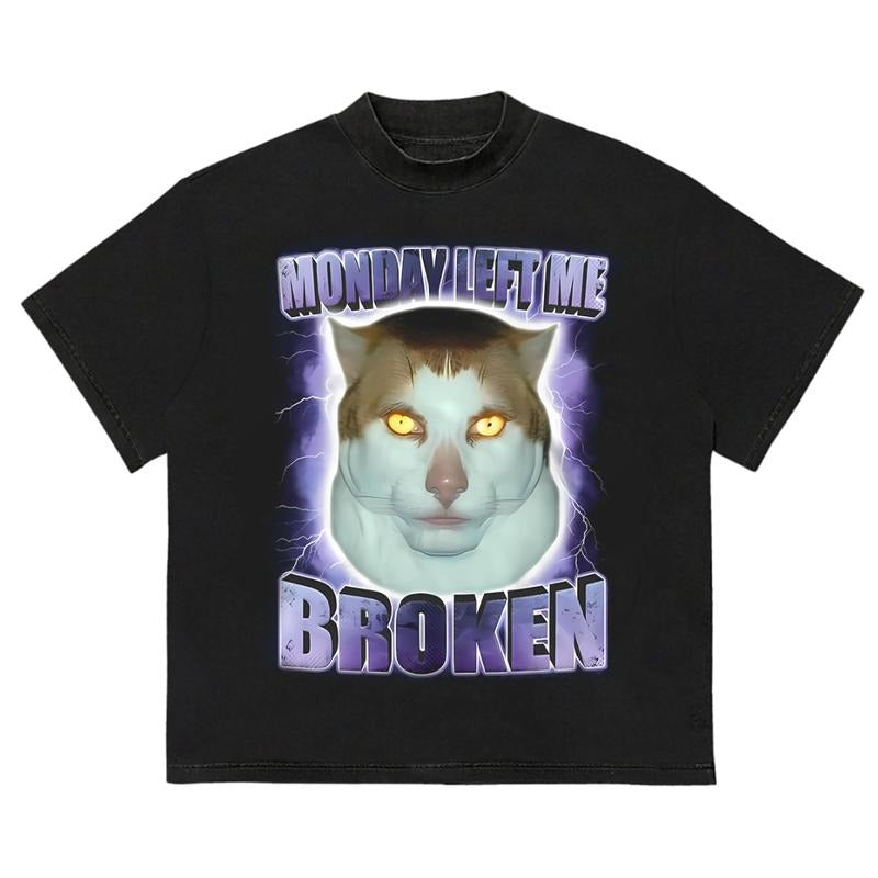 Monday Left Me Broken T-Shirt Minimalist Graphic Trendy Cotton with Graphic Print