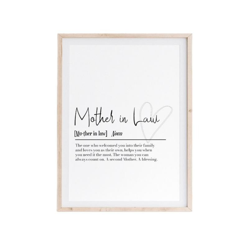 Mother In Law Definition Art, Mother Gift, Mother In Law Birthday Gift Memorable Print, Gifts For Mother In Law Women Wall Decor, Poster Prints No Frame, Poster For Room, Gifts For Birthday Landscape Ornaments
