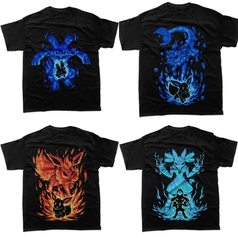 Mudkip - Vaporeon - Flareon - Lucario - T-shirt - Pokemon T-Shirt - Anime Shirt - Gift For Boyfriends - For Fan - Husban - Man - Unisex Pokémon Shirt Menswear Womenswear Streetwear