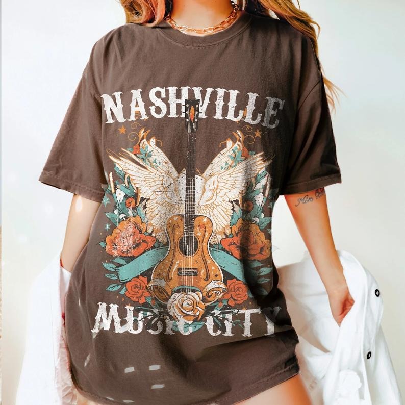 Nashville Music City Shirt, Western Tee, Nashville, Country Music Guitar, vintage graphic tee, unisex, gift, crewneck menwear streetwear top
