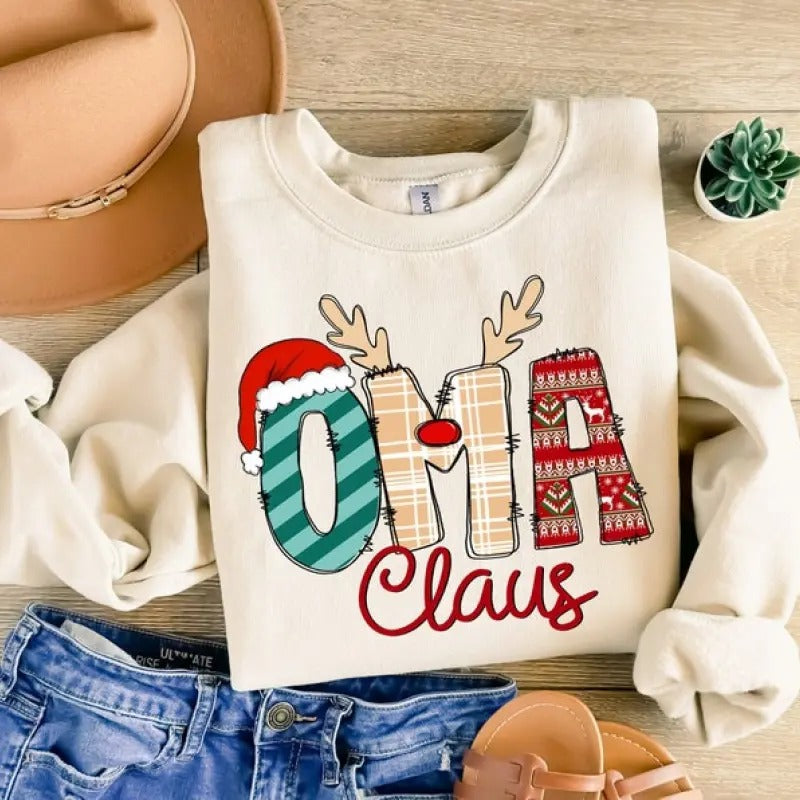 Oma Claus Sweatshirt, Oma Claus Christmas Shirt, Oma Claus Shirt, Grandma Christmas Shirt, Grandma Christmas Gift, Xmas Crewneck Shirts