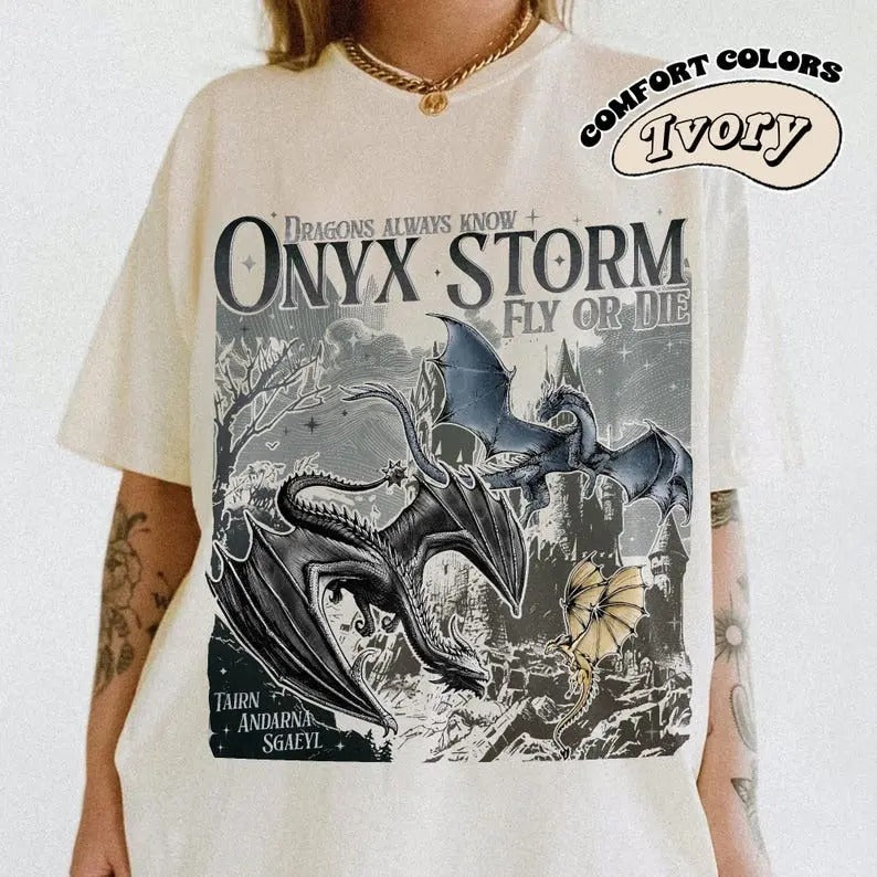 Onyx Storm Comfort Color T-Shirt, Fourth Wing Series Shirt, Dragon Rider, Bookish Tee Gift For Book Lover, Fantasy Book