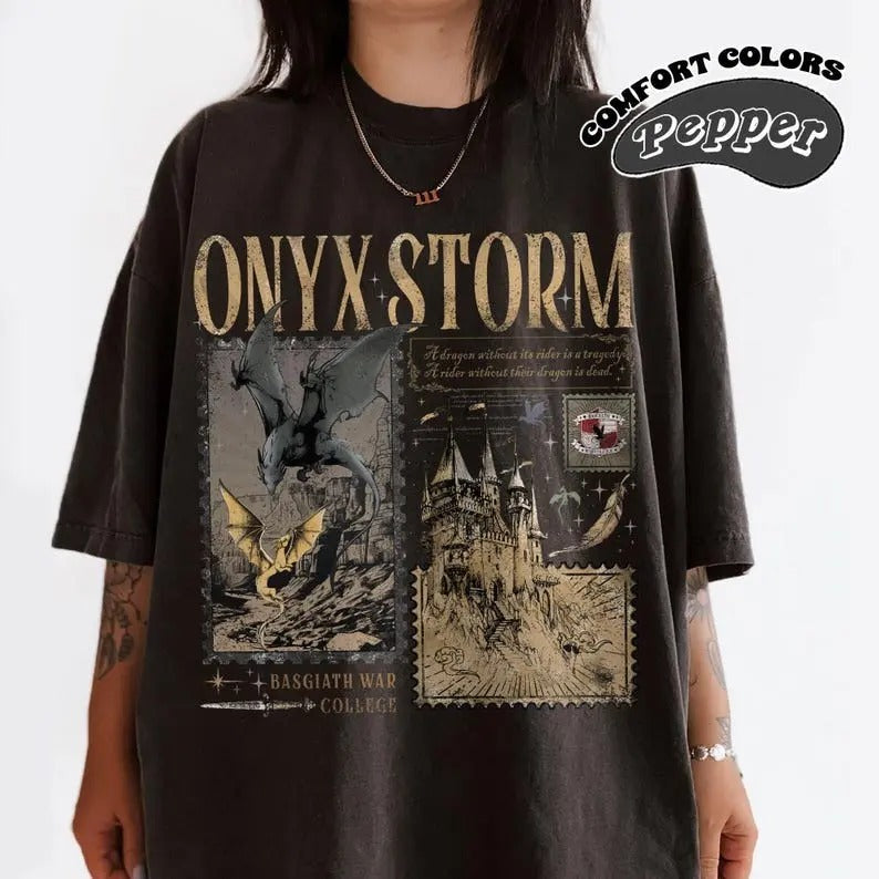 Onyx Storm Comfort Color T-Shirt, Fourth Wing Series Shirt, Dragon Rider, Bookish Tee Gift For Book Lover, Fantasy Book, Tairn & Andarna